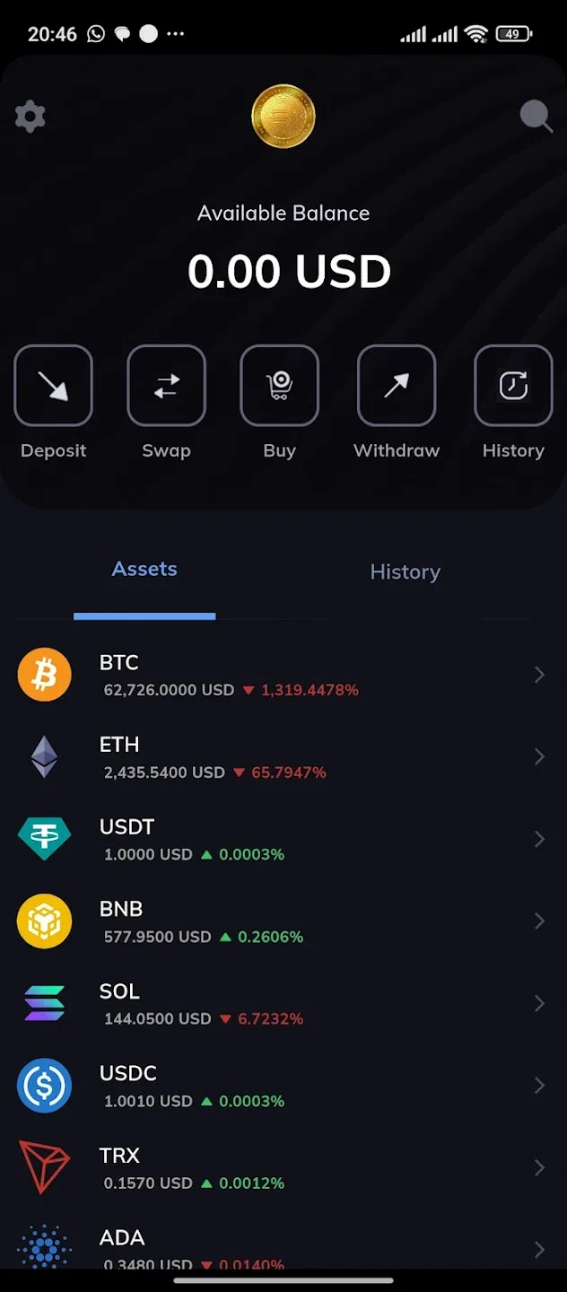 Crypto Wallet Application app screen