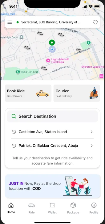 Ride-Hailing Application app screen